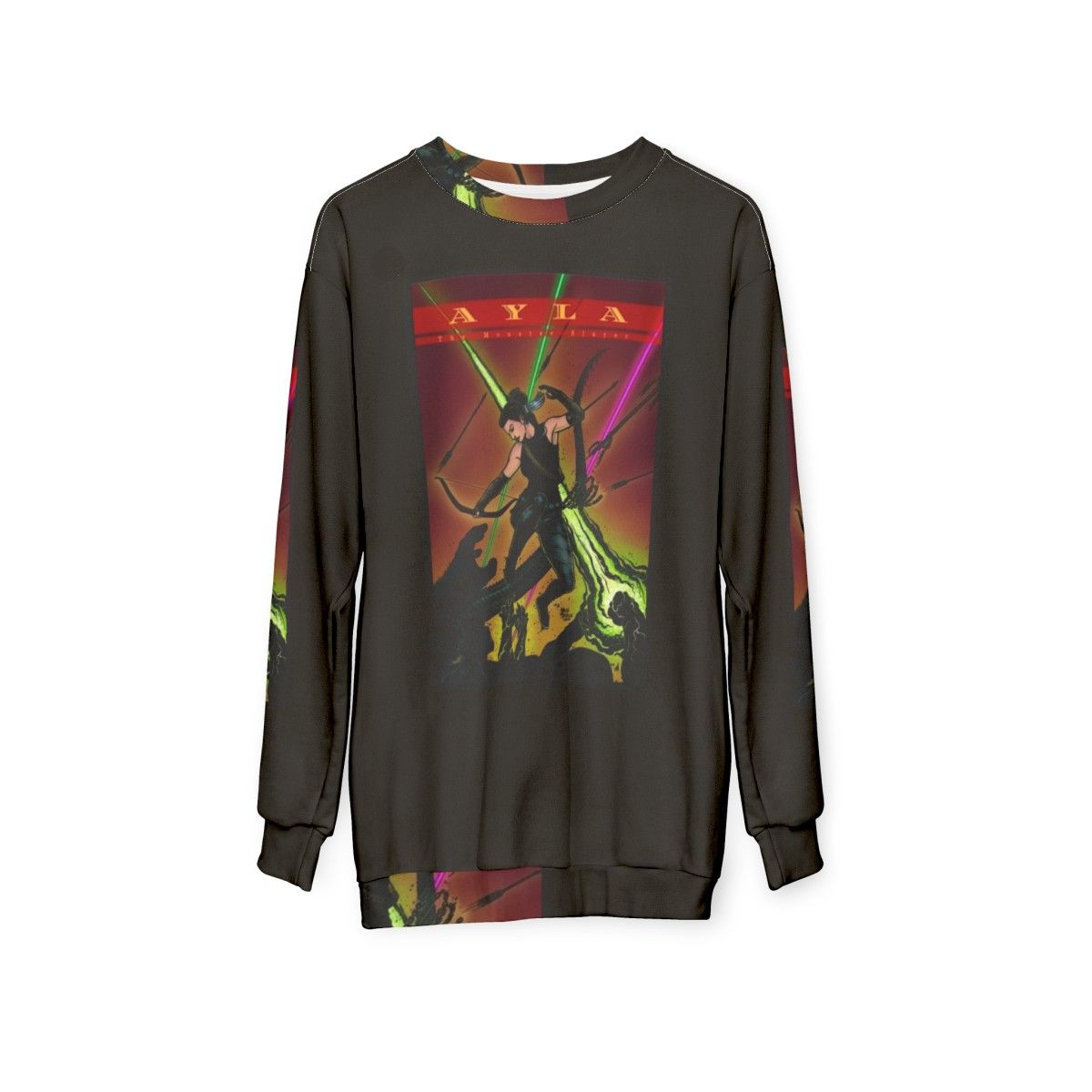 Ayla The Monster Slayer Jumping Into Battle Sweatshirt - hanging