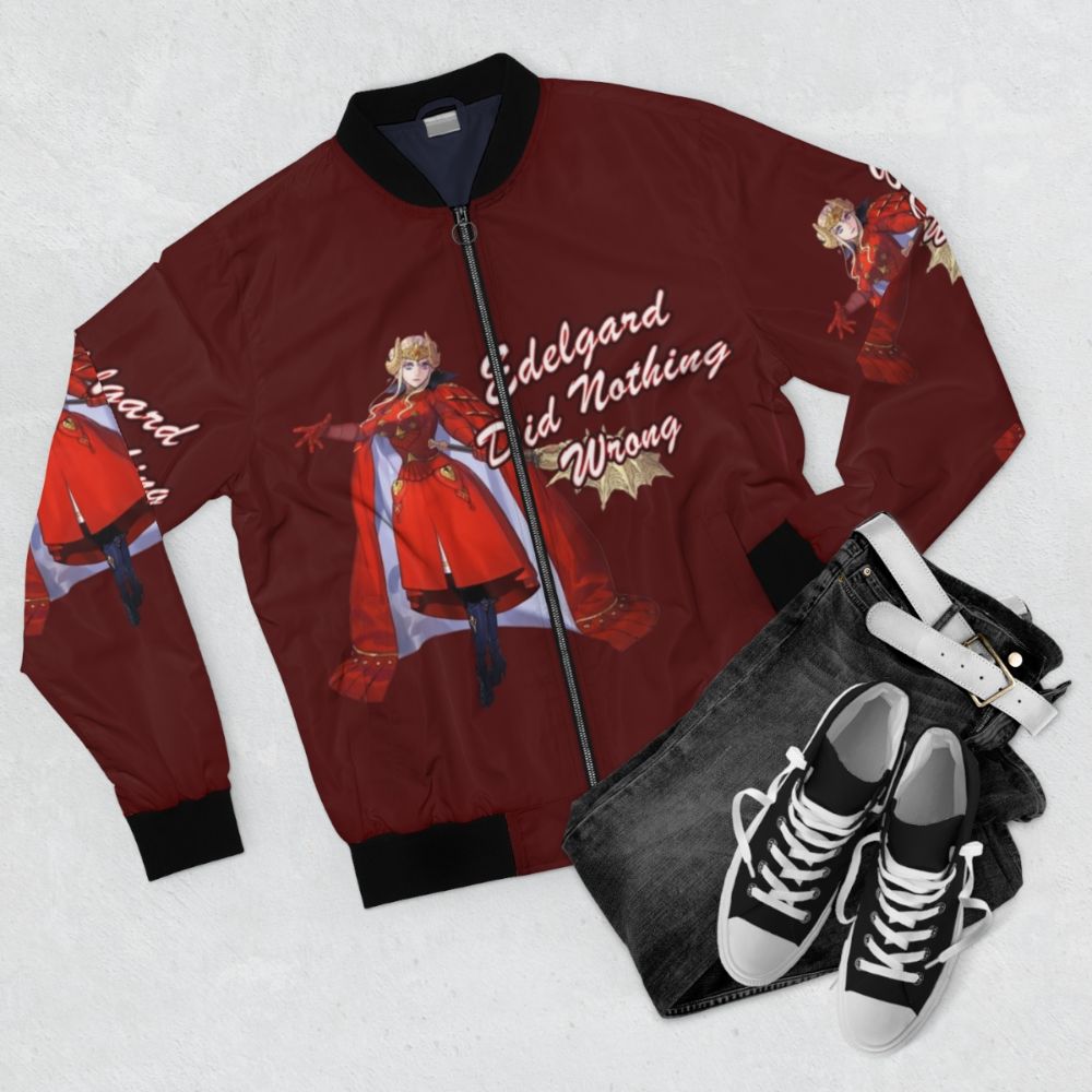 Edelgard Fire Emblem Three Houses Black Eagles Bomber Jacket - Flat lay