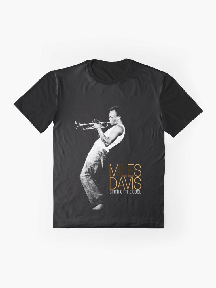 Vintage-style graphic t-shirt featuring a Miles Davis trumpet art design for music and jazz lovers - Flat lay