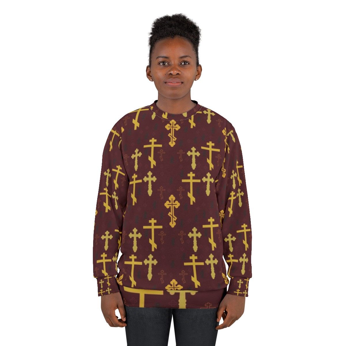 Cross pattern sweatshirt with mosaic design - women