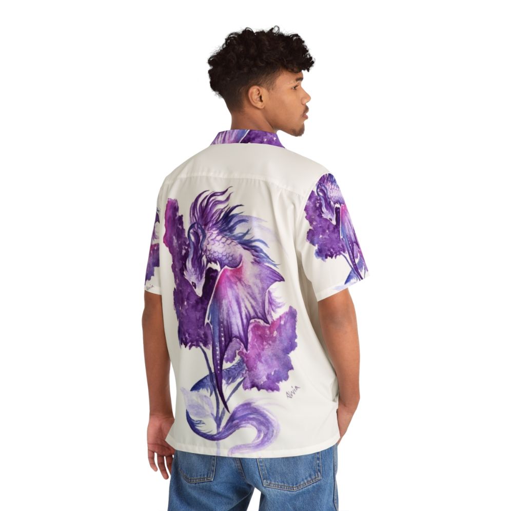 Lilac dragon fantasy Hawaiian shirt with floral print - People Back