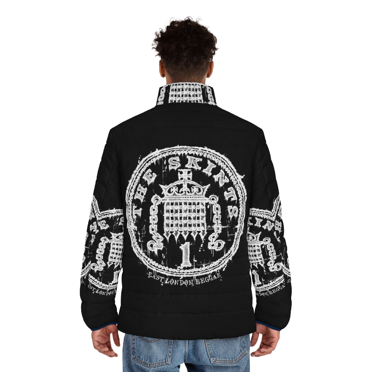 The Skints East London Reggae Puffer Jacket featuring a fusion of reggae, ska, and 2tone styles - men back