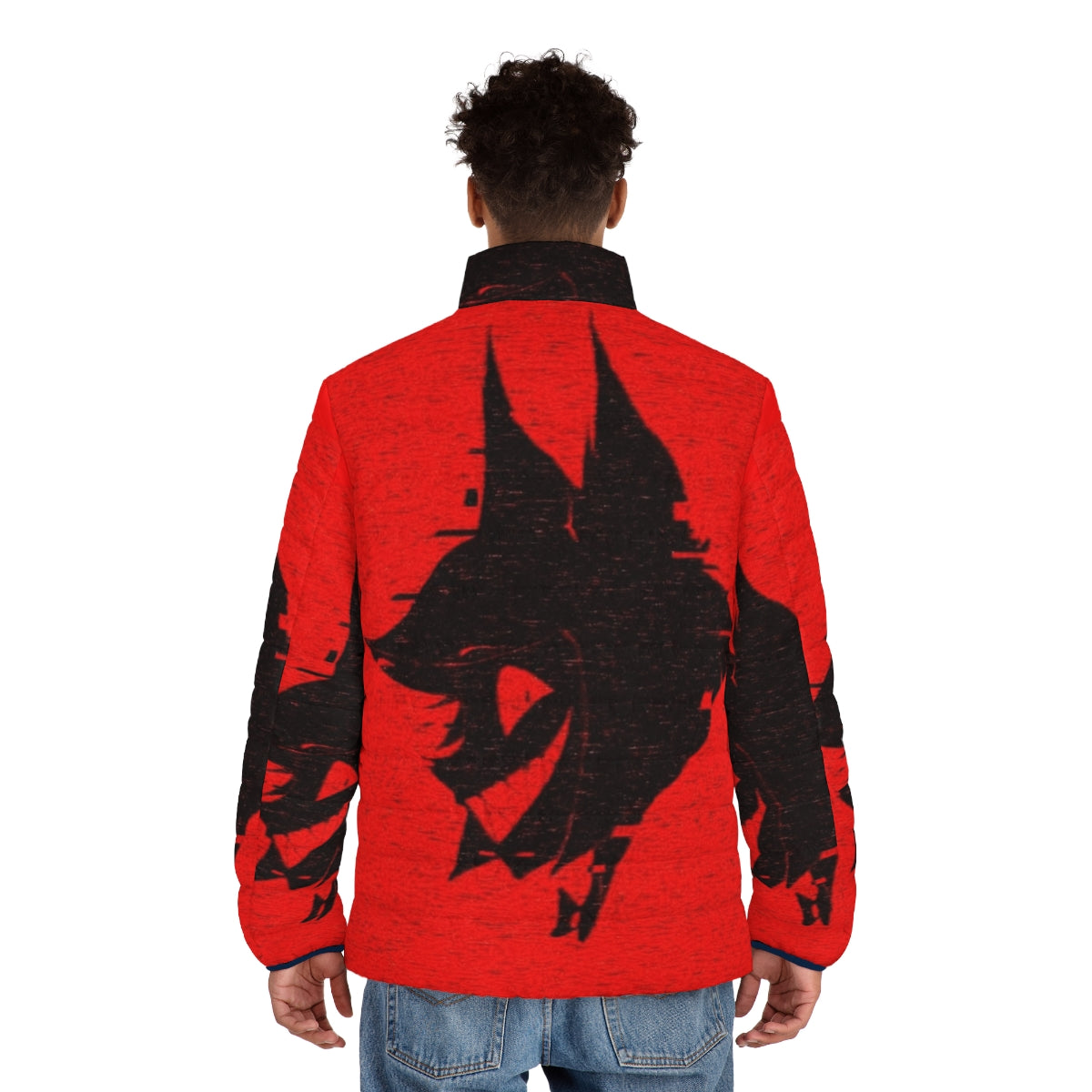 Hazbin Hotel Alastor Puffer Jacket with the iconic Radio Demon design - men back