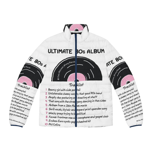 Puffer jacket featuring a retro 80s album cover design