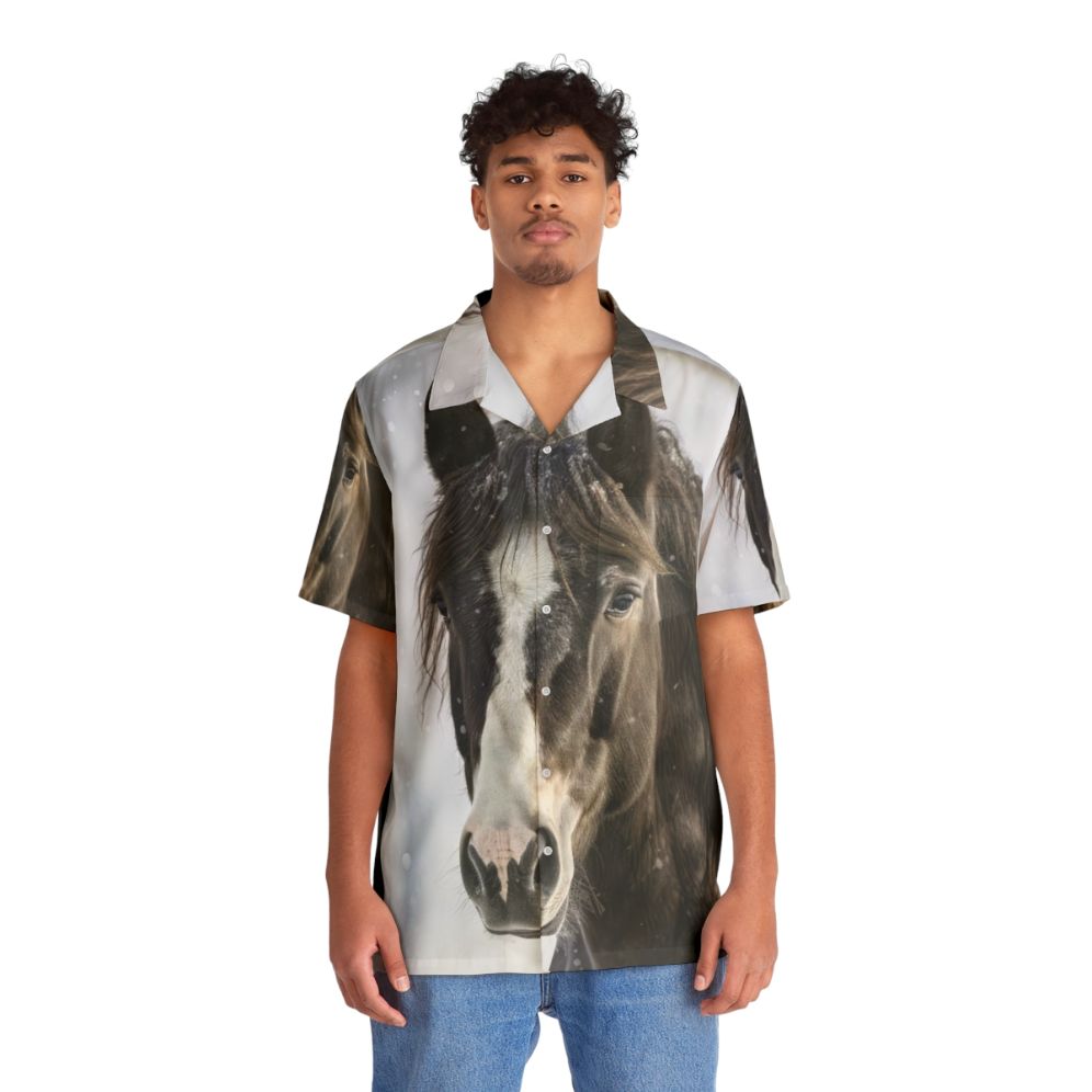 Black horse in winter Hawaiian shirt - People Front