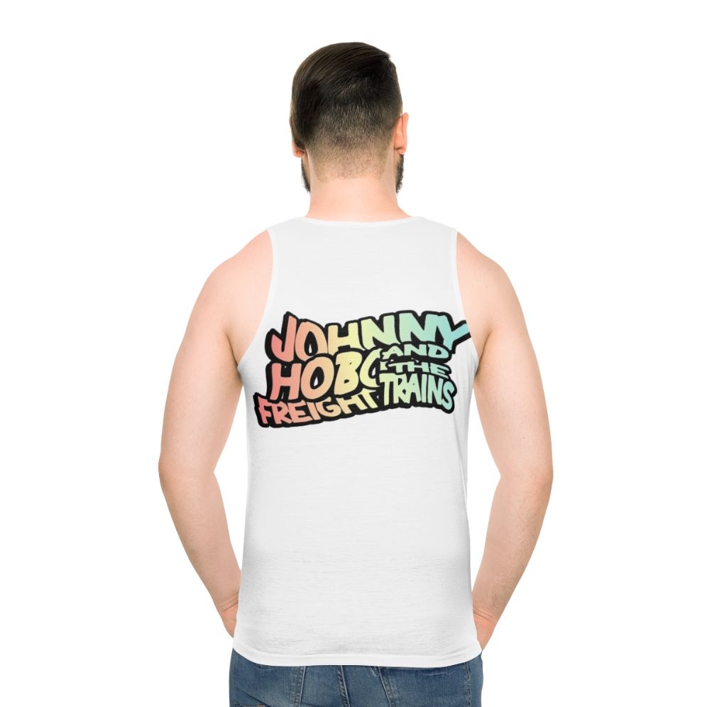 Folk punk unisex tank top with psychedelic and hippie inspired design - men back