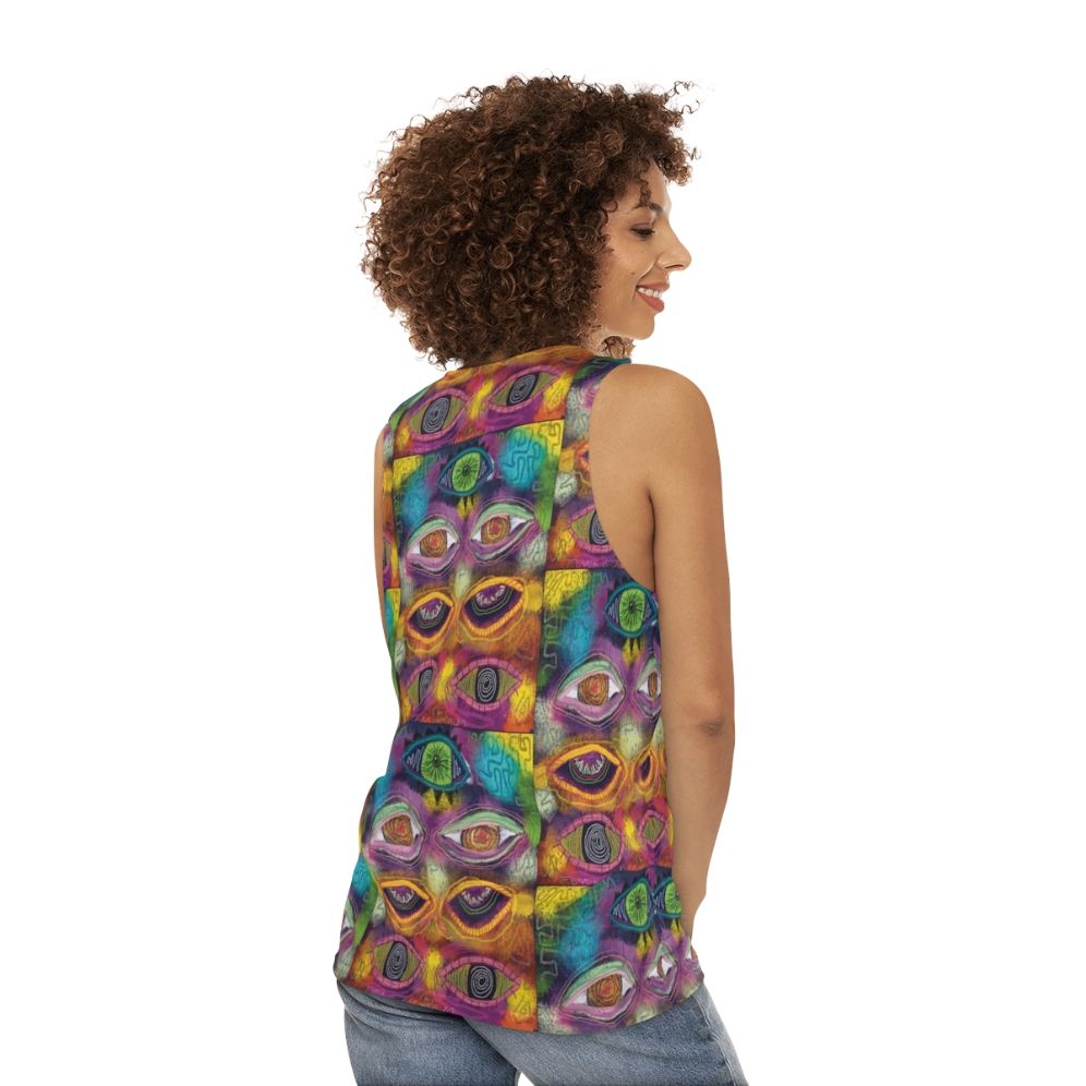 Trippy psychedelic unisex tank top - women back