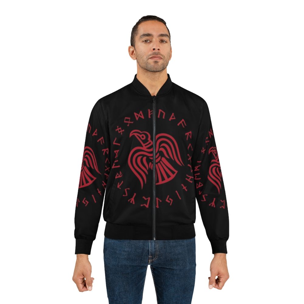 Norse Raven Runes Viking Bomber Jacket with Futhark Runes and Odin's Ravens Huginn and Muninn - Lifestyle