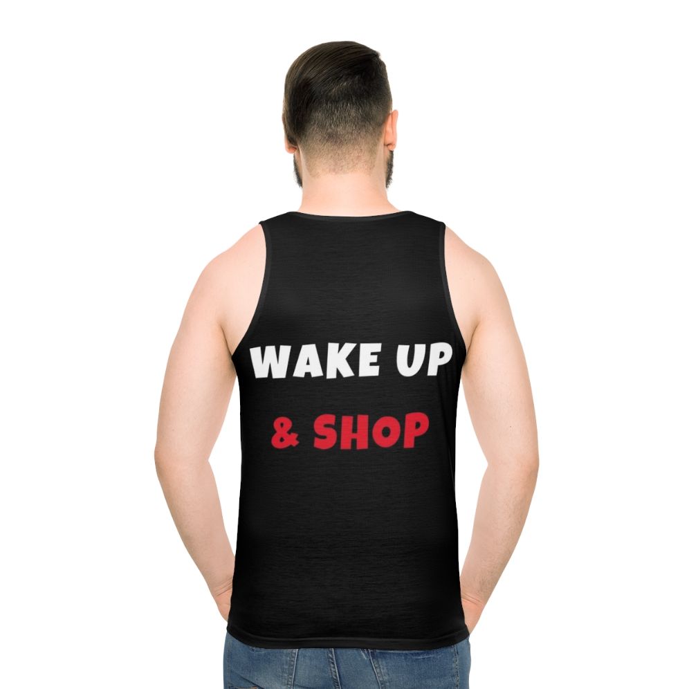 Unisex tank top featuring a design for those who love to wake up and pursue their activities and hobbies - men back