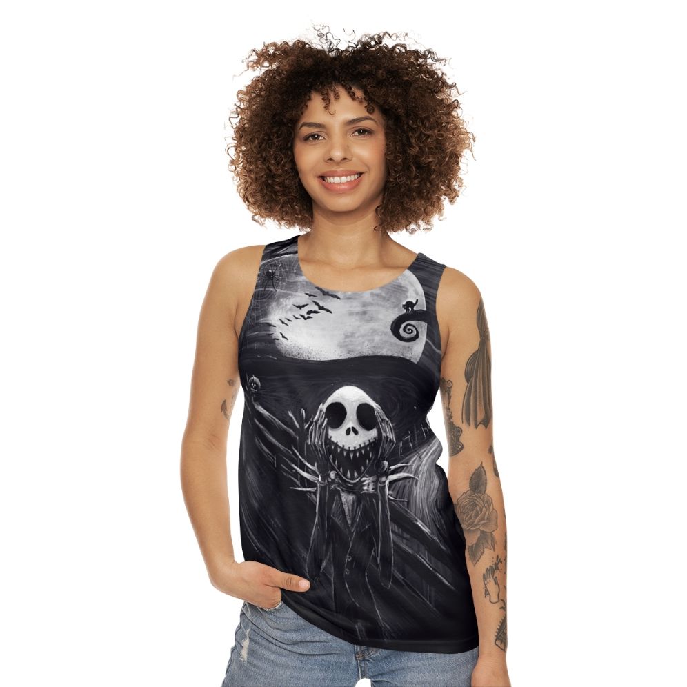 Unisex "The Scream Before Christmas" tank top featuring Jack Skellington - women