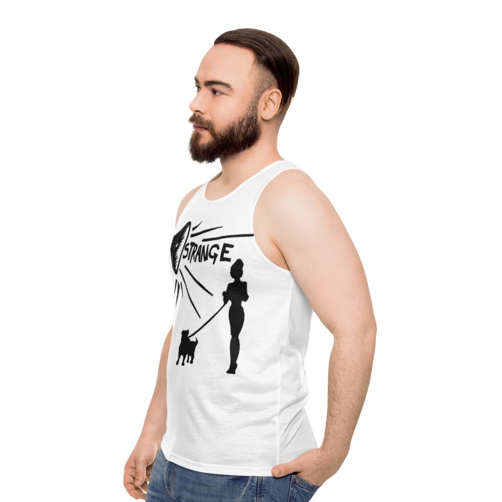 Strangelovev2 unisex tank top featuring Depeche Mode inspired synthpop music design - men side