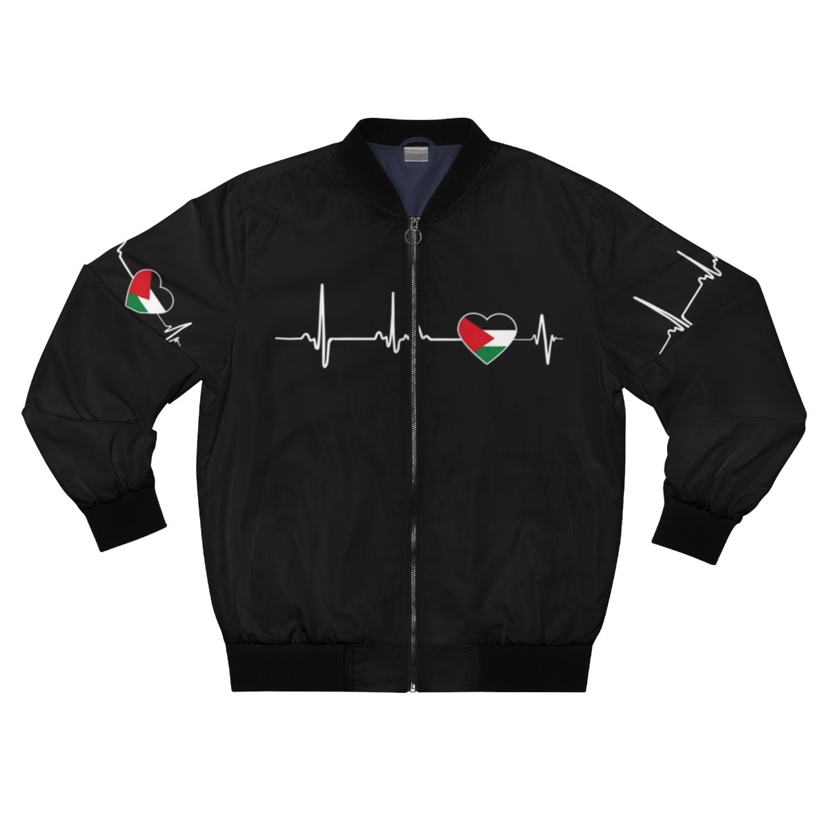 Heartbeat Palestine bomber jacket with design representing the fight for freedom and human rights in Palestine