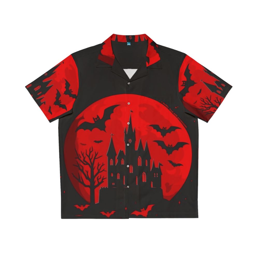 Castlevania inspired minimalist Hawaiian shirt with red castle design