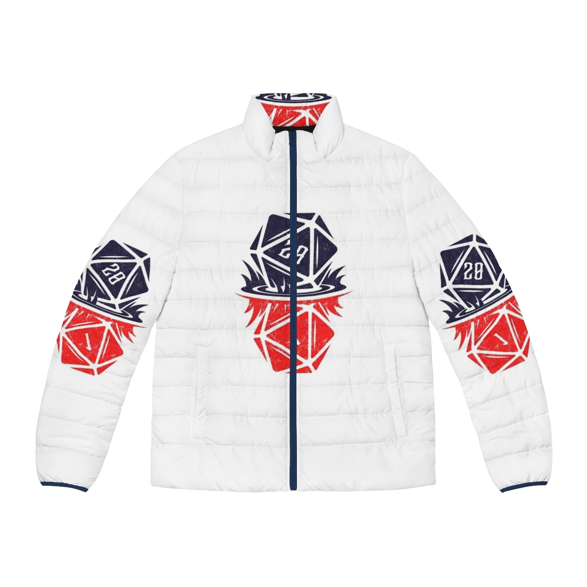 Stranger Things Upside Down D20 Puffer Jacket with Retro Gaming Dice Design