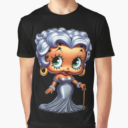 Vintage Betty Boop graphic t-shirt featuring an older, regal-looking Betty Boop with a cane