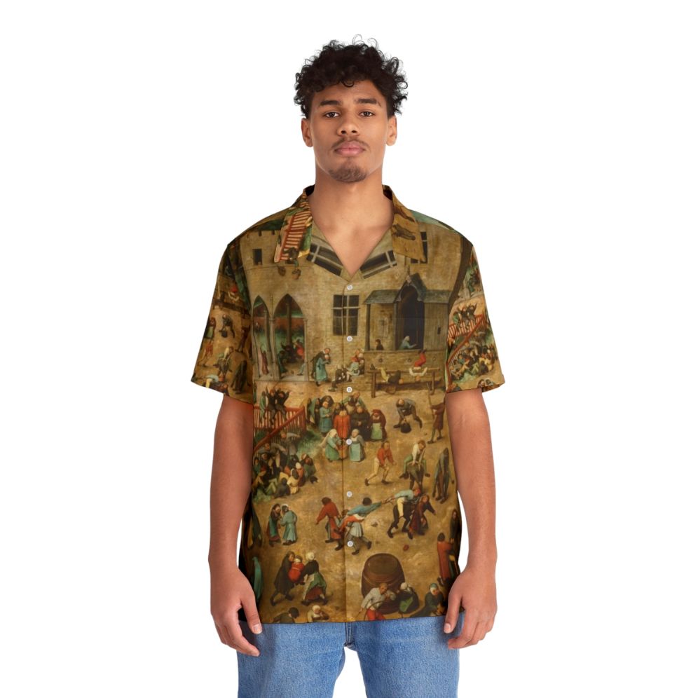 Pieter Bruegel's 'Children's Games' depicted on a Hawaiian shirt - People Front