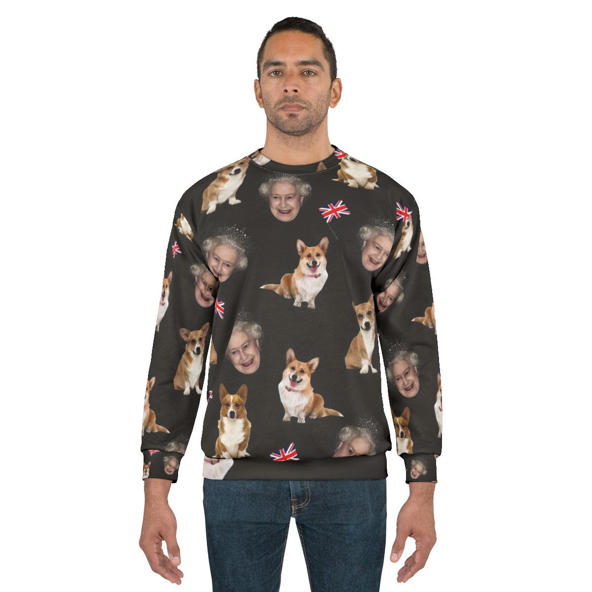 Queen Elizabeth and Corgis Pattern Sweatshirt - men