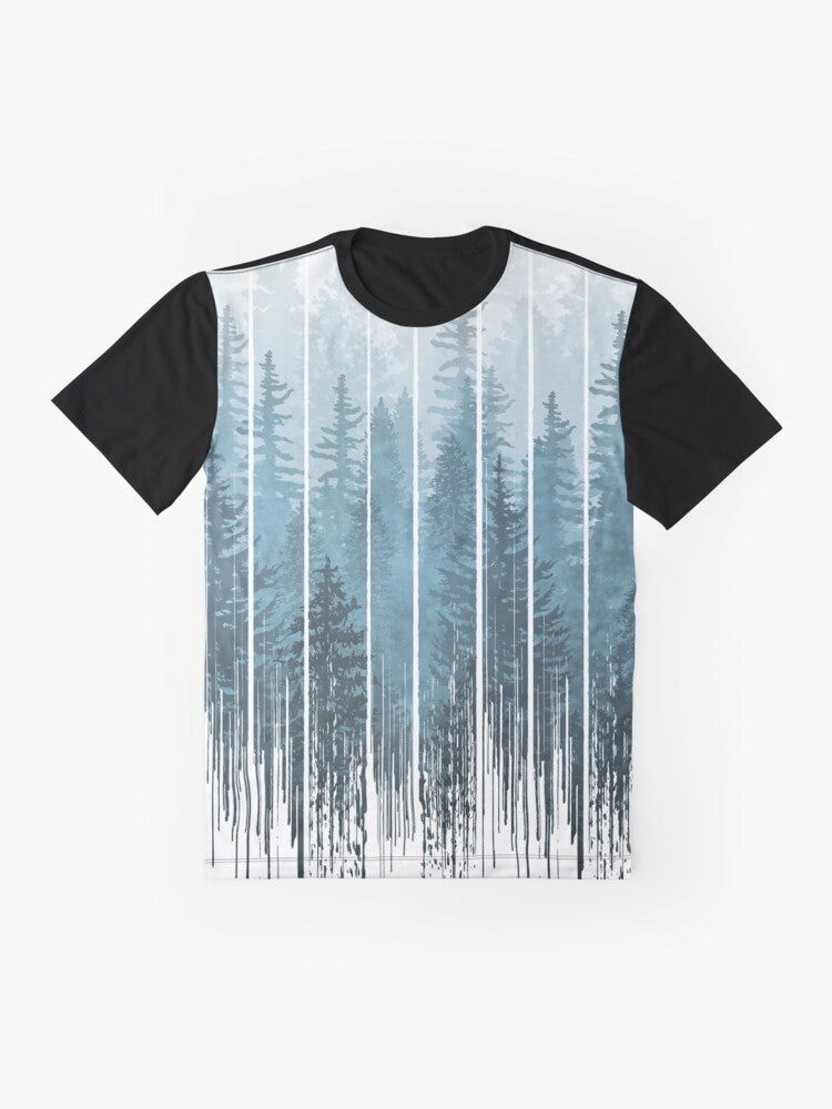 Grunge Dripping Turquoise Misty Forest Graphic T-Shirt - Flat lay