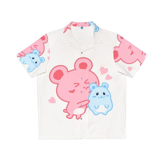 Cute cartoon hamster design on a pastel Hawaiian shirt