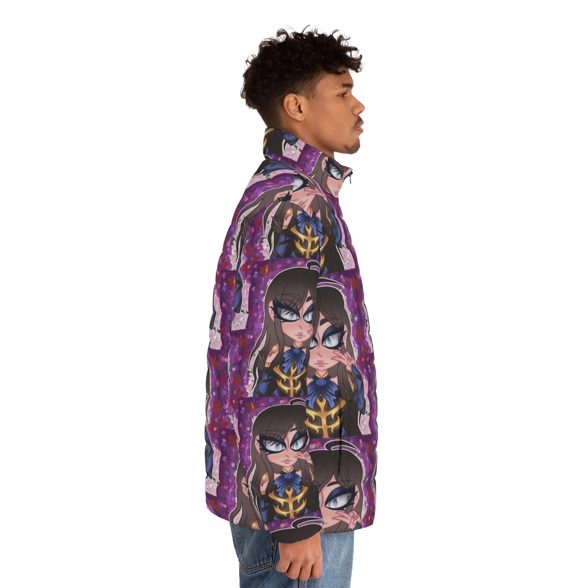 Castlevania Shanoa inspired puffer jacket in dark purple color - men side right