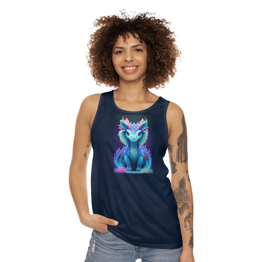 Unisex fantasy tank top with mythological creature design - women