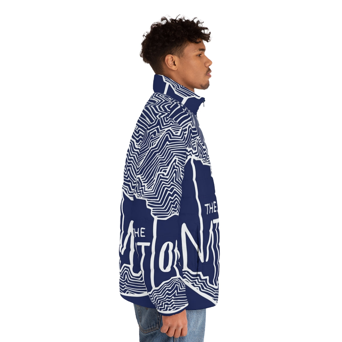 The National Puffer Jacket with hand-drawn line art design - men side right