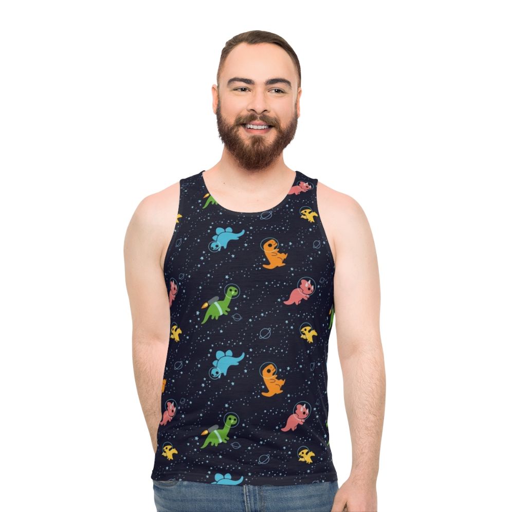 Dinosaurs in space graphic unisex tank top - men