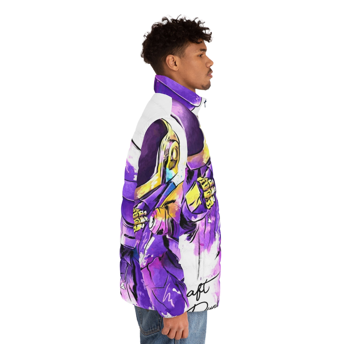 Daft Punk inspired puffer jacket with watercolor design - men side right