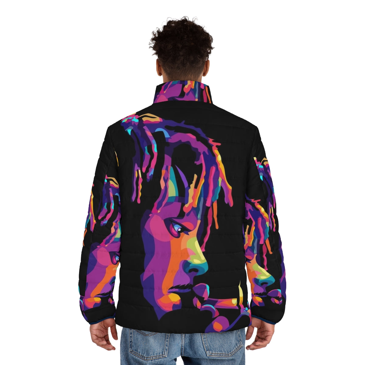 999 Legend Never Die Puffer Jacket with colorful music-inspired design - men back