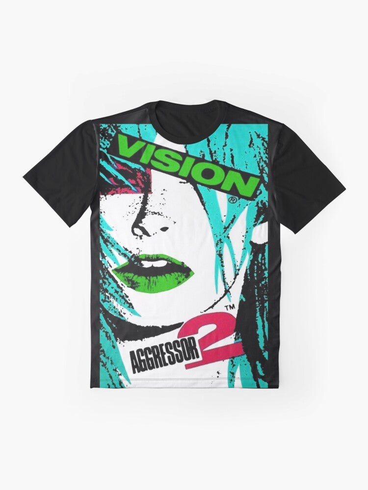 Vision Skateboards Aggressor 2 Graphic T-Shirt featuring a retro 80s skateboard design - Flat lay