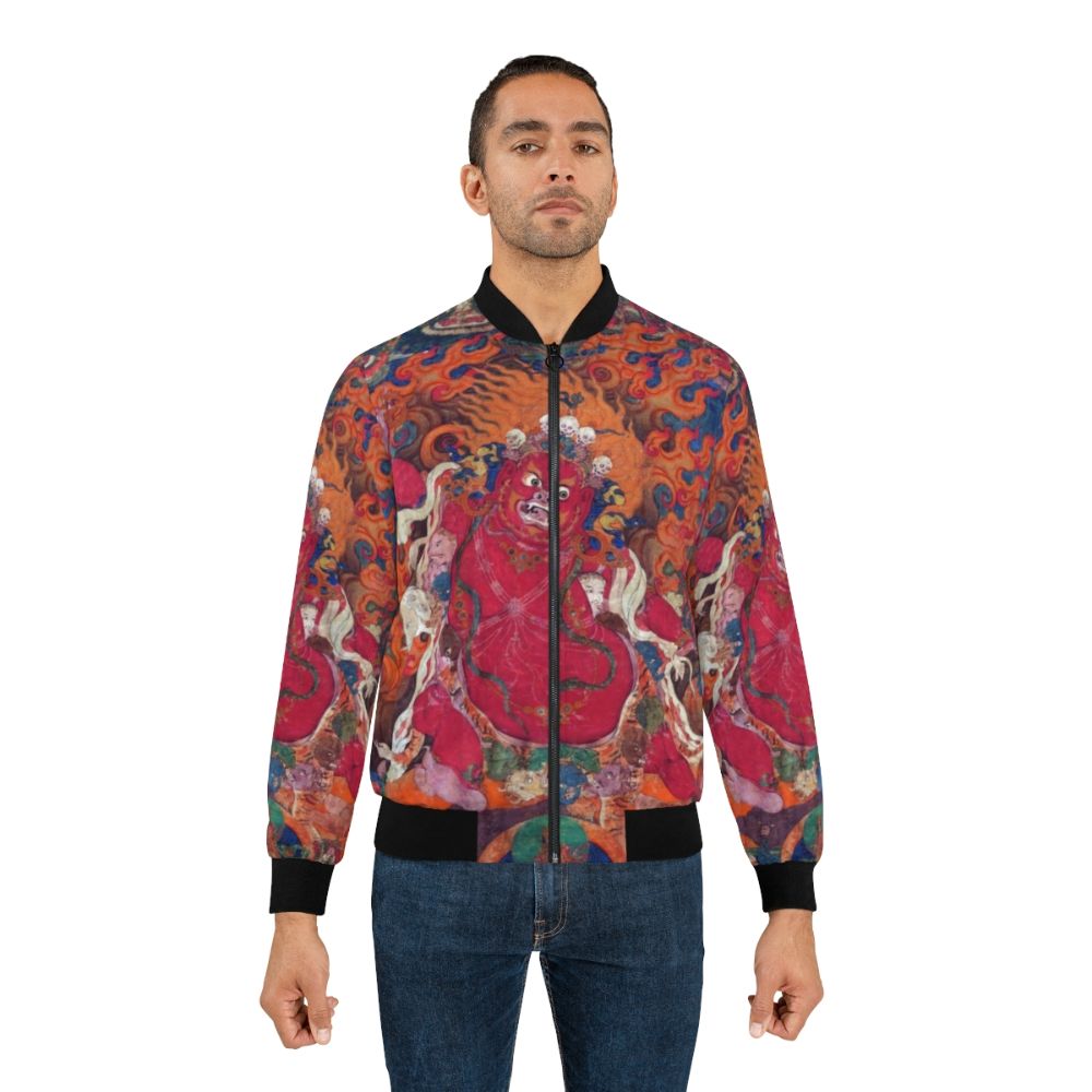 Tibetan Buddhism Guru Dragpo Bomber Jacket with Restored Artwork - Lifestyle