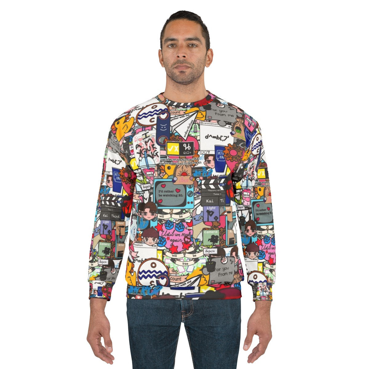 BL-themed sweatshirt with sticker bomb graphic - men