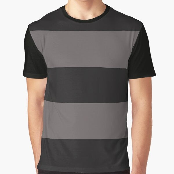 Minimalist black and grey striped graphic t-shirt