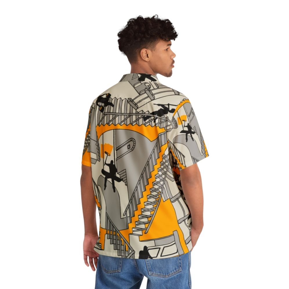 Architectural Hawaiian Shirt with Geometric Patterns and Surreal Home Improvement Elements - Flat lay