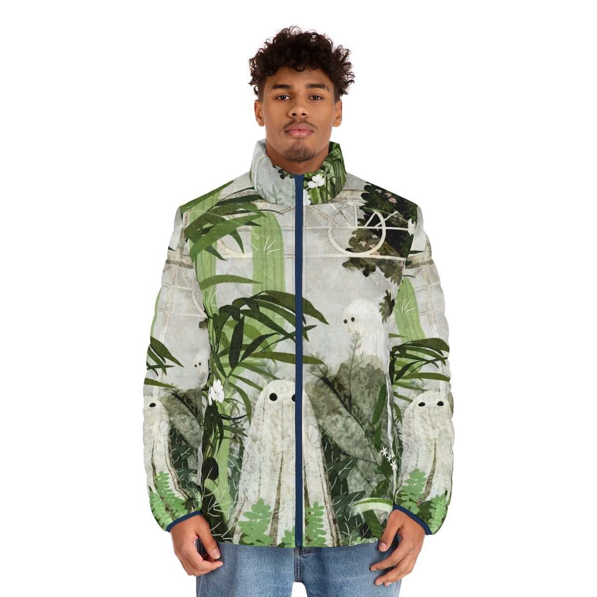 Ghostly puffer jacket with nature-inspired design - men front