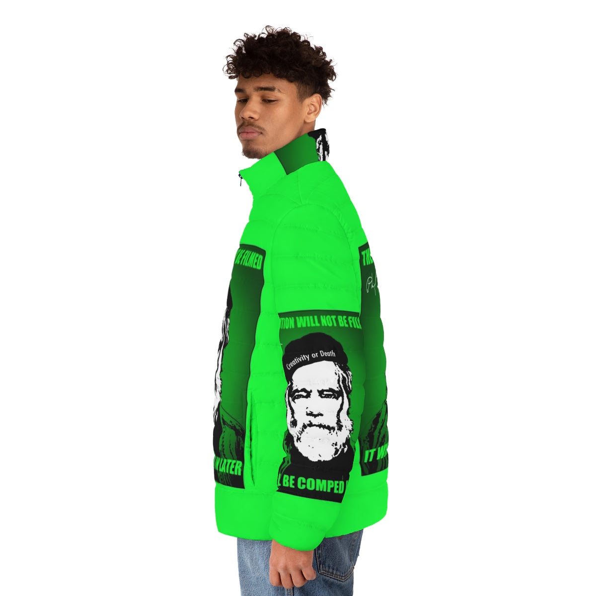 Greenscreen puffer jacket from the Madgod stop motion film - men side left