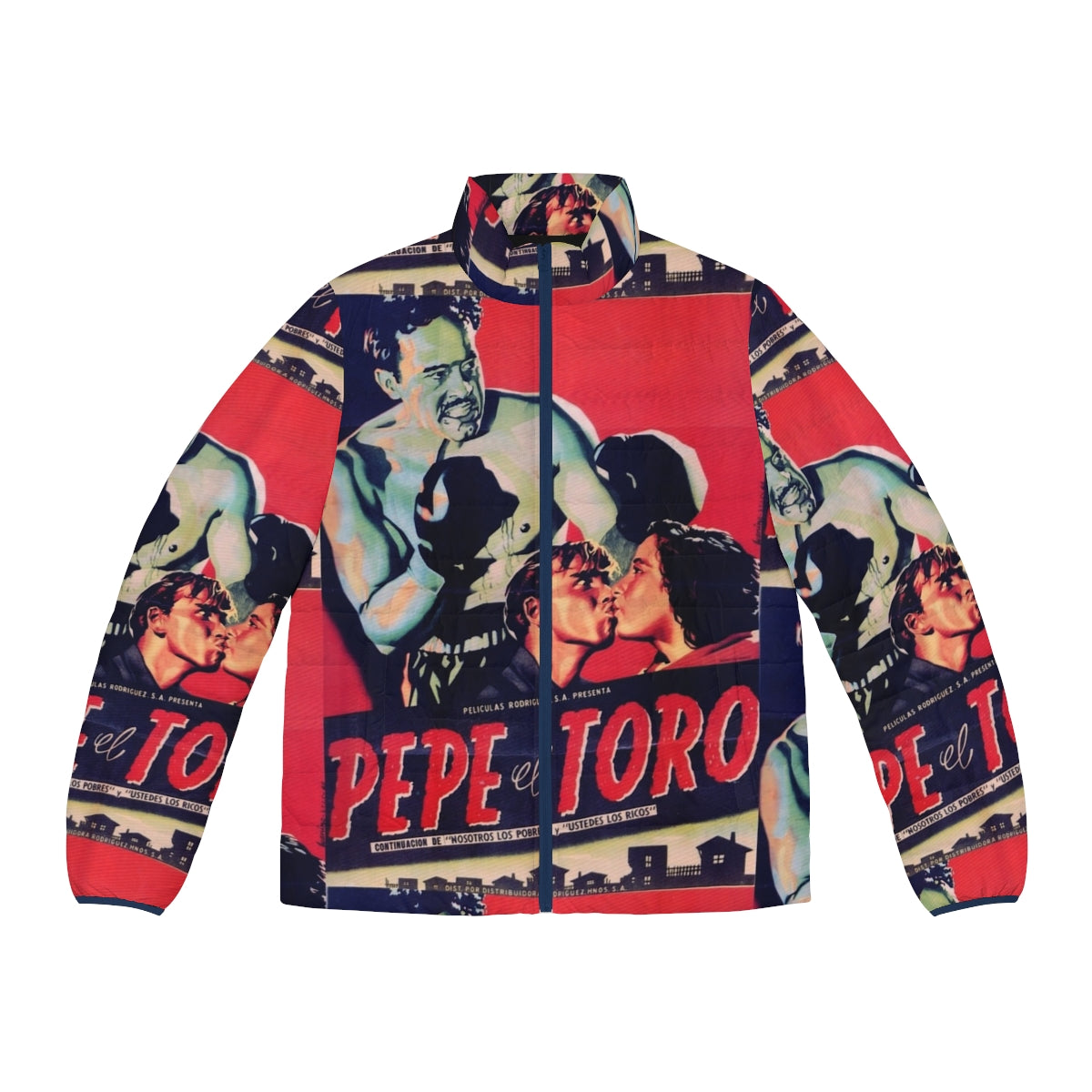 Vintage Mexican Cinema Icons Puffer Jacket featuring classic movie stars Pedro Infante and Pepe el Toro