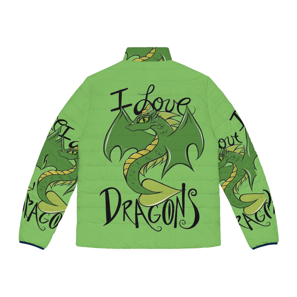 Puffer jacket with a whimsical dragon design, perfect for fantasy and animal lovers - Back