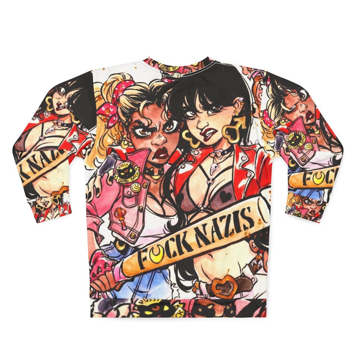 Watercolor art of magical girl superheroes on a sweatshirt - Back