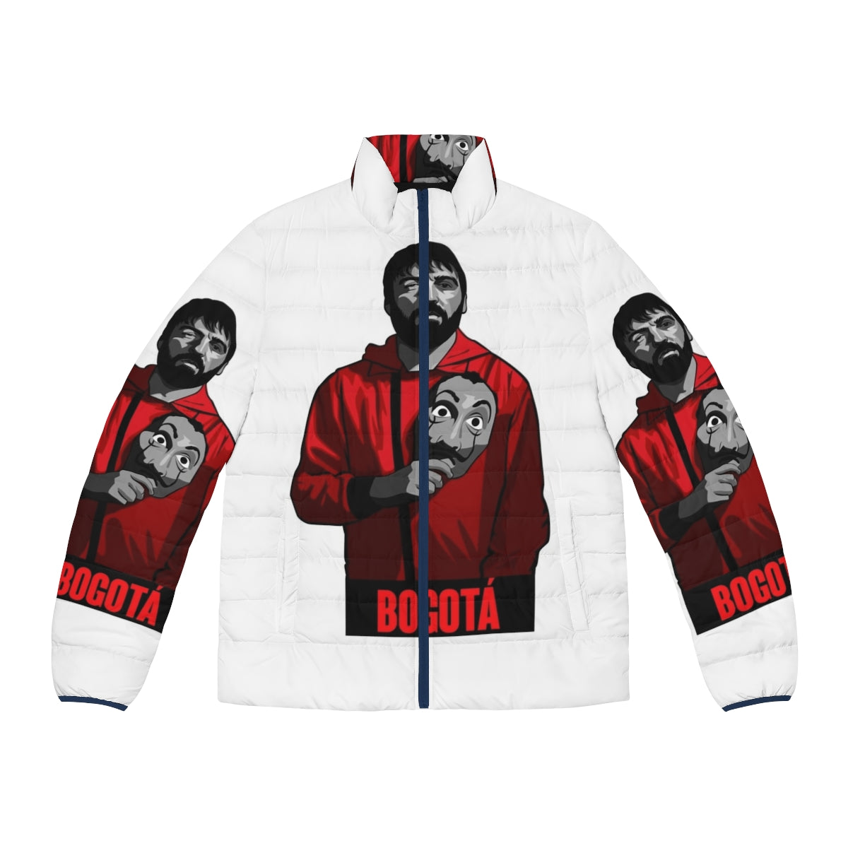 Money Heist Bogota Puffer Jacket with Fan Art Designs