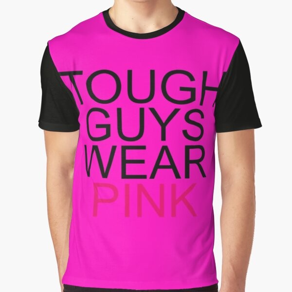 Graphic T-shirt with the text "rgv8r infected tough guys wear pink" on a pink background