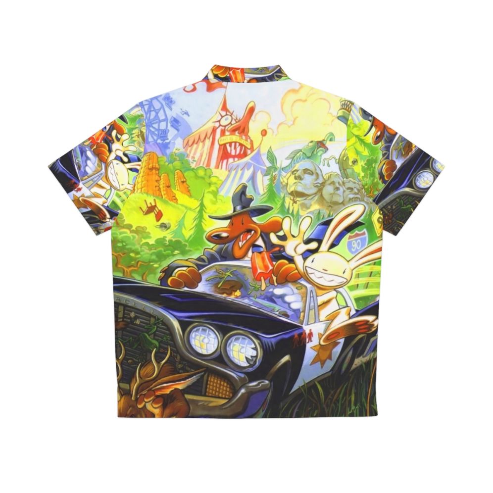 "Retro gaming inspired high contrast hawaiian shirt with Sam Max characters" - Back