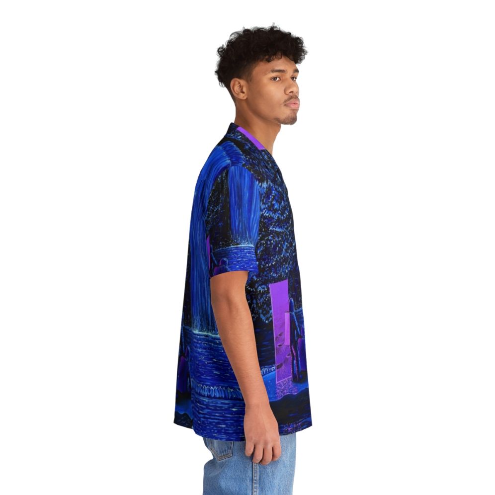 Night Falls Hawaiian Shirt with Waterfall and Astronaut Design - People Pight