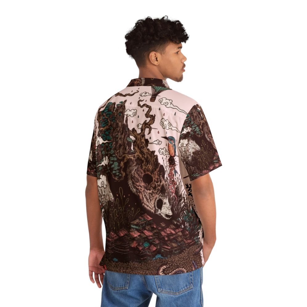 Colorful "Land Of The Sleeping Giant" Hawaiian shirt featuring a panda bear, mountains, and nature elements - People Back