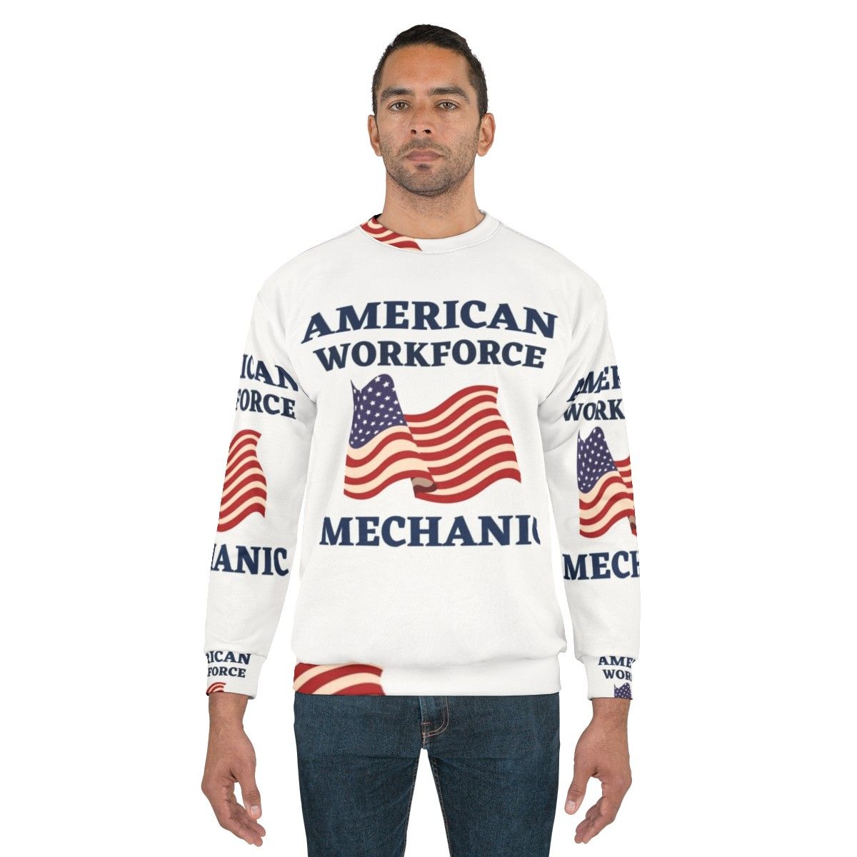 American Workforce Mechanic Sweatshirt with Patriotic American Flag Design - men