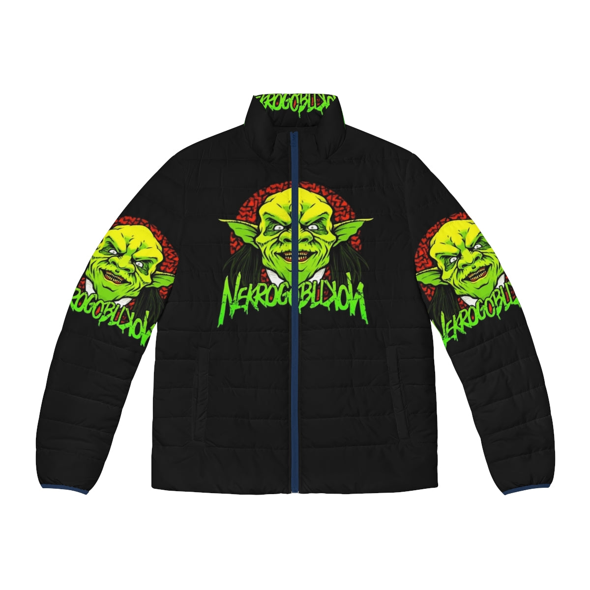 Nekrogoblikon heavy metal puffer jacket with band logo