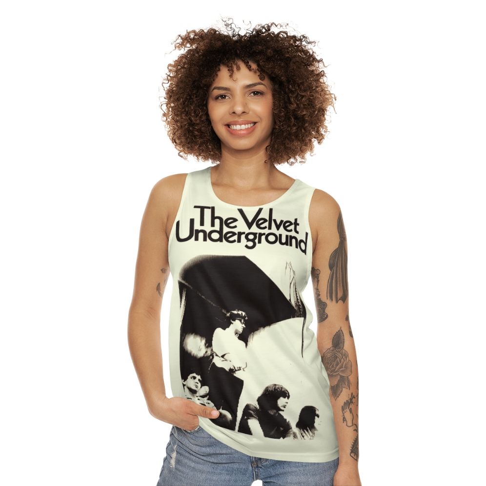 Velvet unisex tank top with retro music-inspired design - women