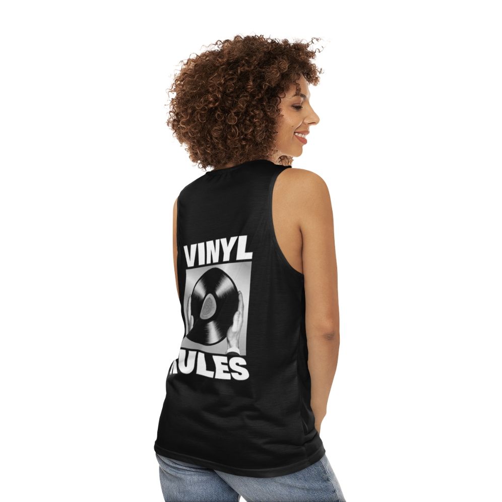 Retro vinyl rules unisex tank top - women back