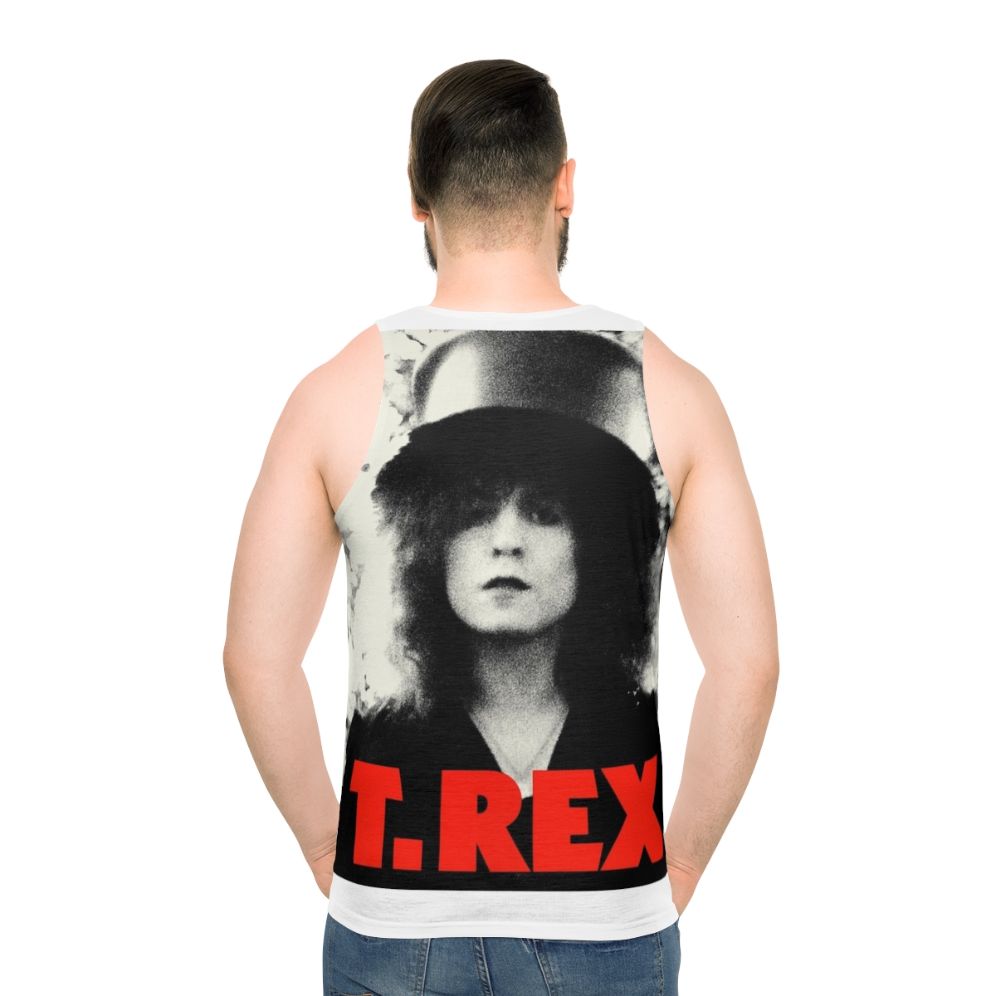 T-Rex Unisex Tank Top featuring the iconic dinosaur design - men back