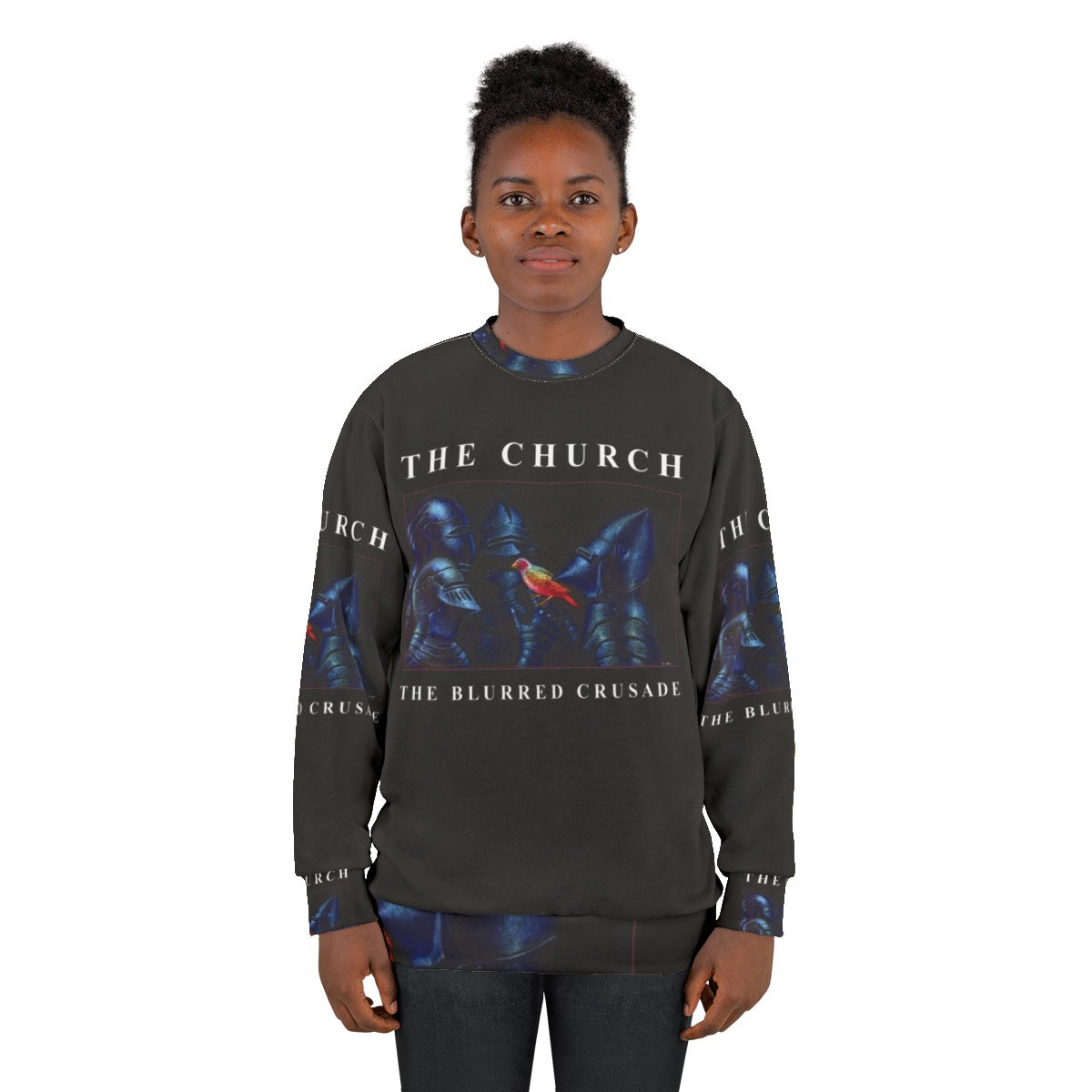 Retro The Blurred Crusade Sweatshirt with Alternative 1980s Music Graphic - women